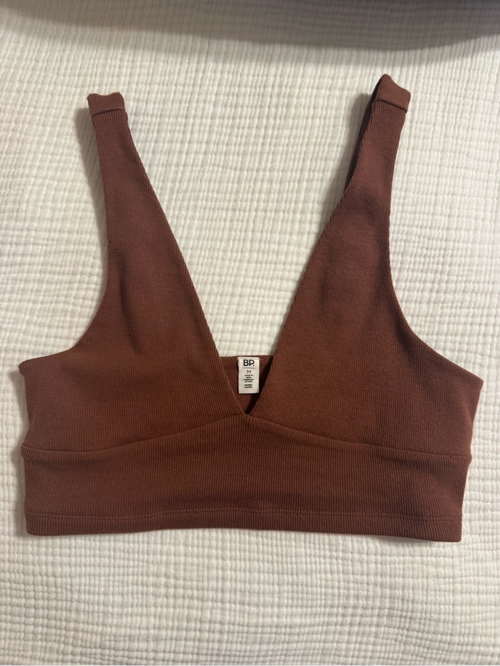 BP Ribbed V-Neck Bralette in Chocolate Brown